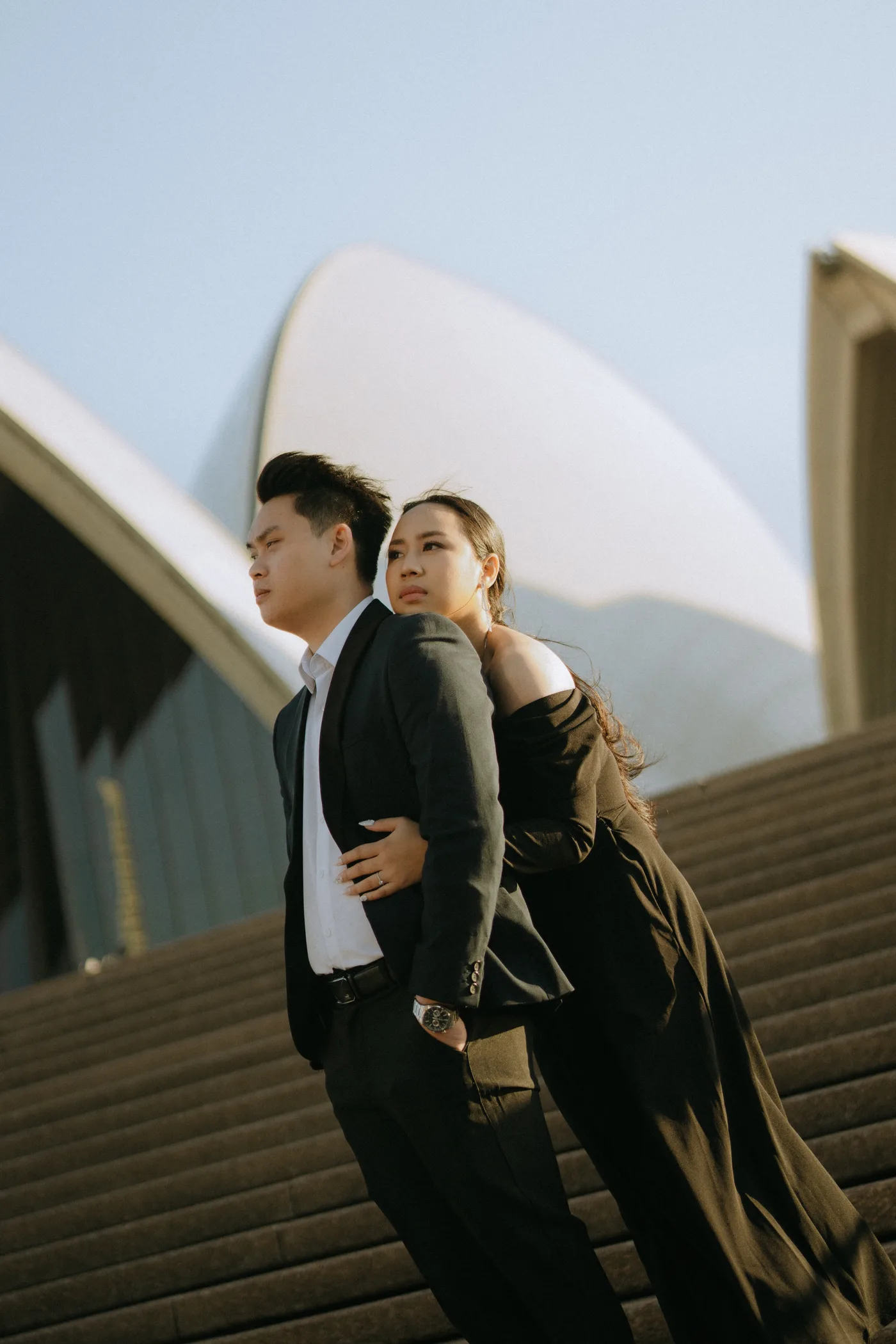 Handy Setiawan and Sharon Rebecca Joeniawan on the Opera House steps, from their prewedding shoot